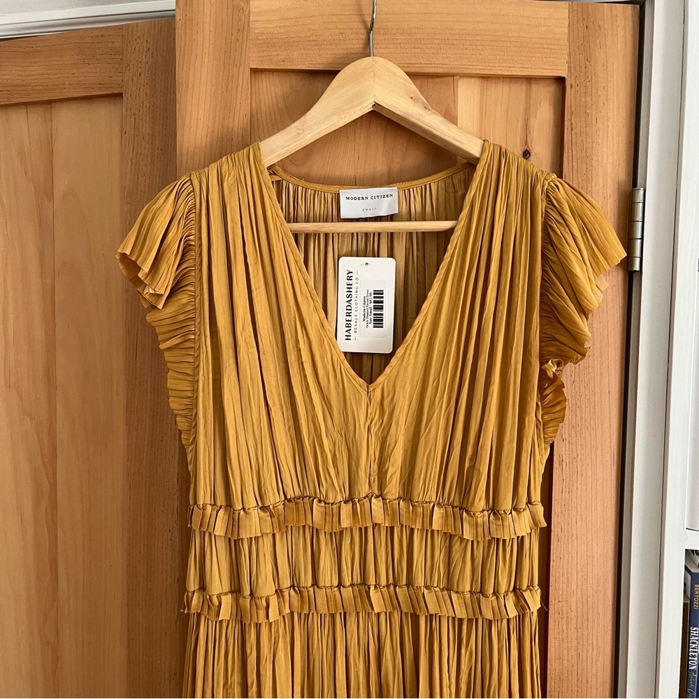 Modern Citizen Mustard Pleated tiered ruffle Dress